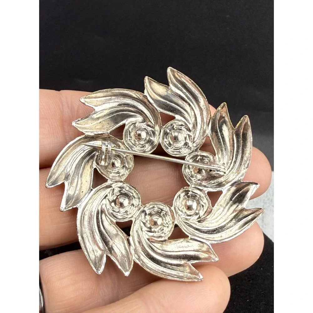 Vintage Rhinestone Dome Wreath Brooch Lot Silver Tone